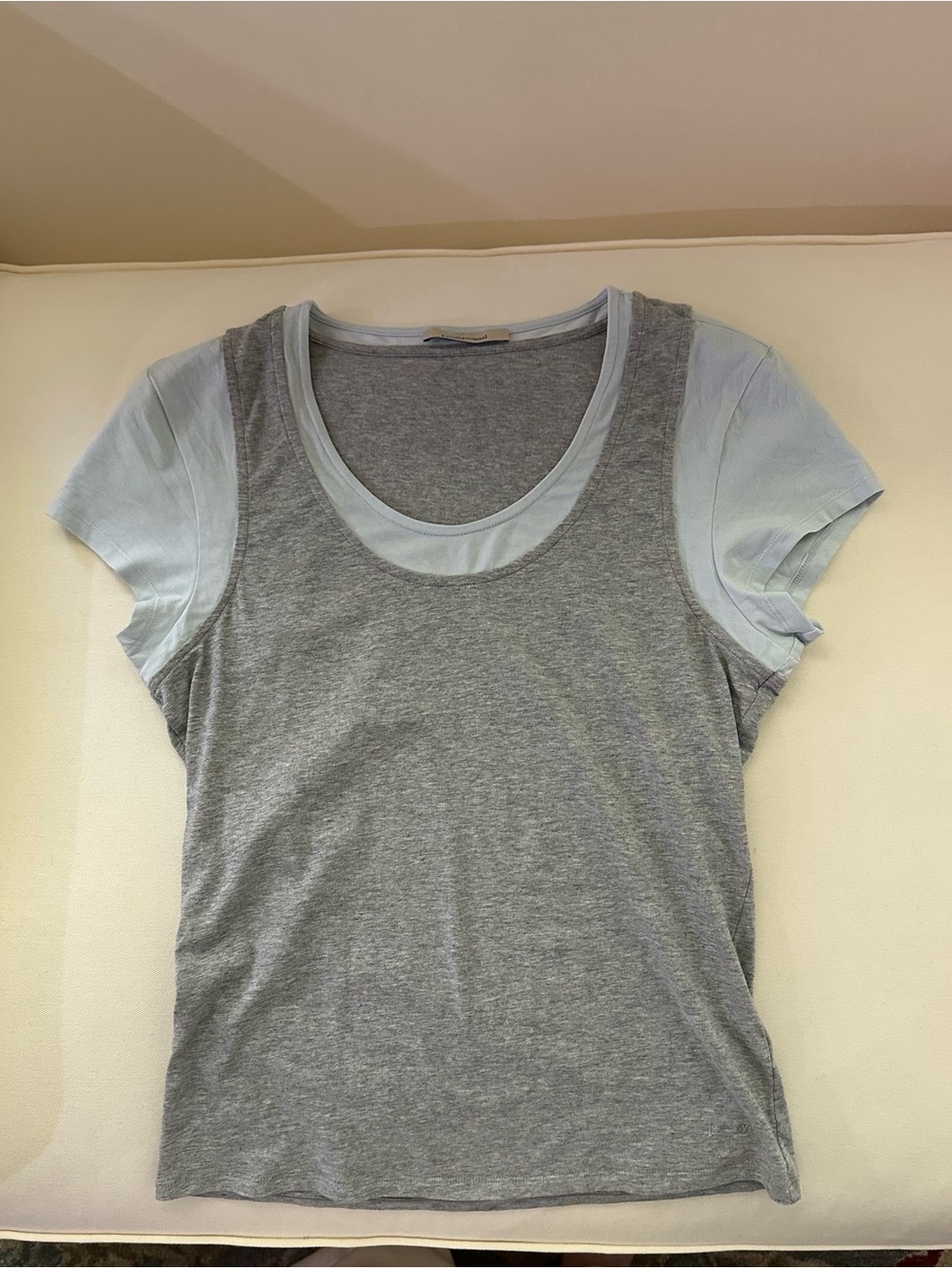 Paloma Wool - Layered-Look Short Sleeve Top - Light Blue/Gray